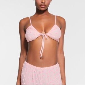 Skims Sheer velvet tie front bralette baby pink hearts XL